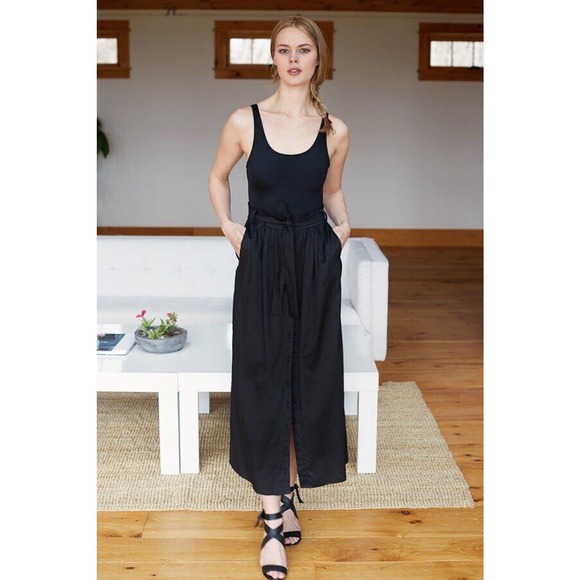 Emerson Fry Dresses & Skirts - EMERSON FRY Sz S Small Black Riviera Skirt Midi Button Front Belt Cotton Lyocell